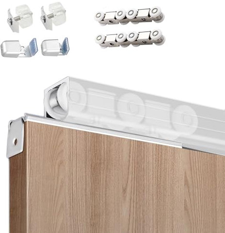 binario per porta scorrevole Kit hardware per porta della stalla 4 6 8 10 Ft Heavy Duty, kit hardware per porta bypass in alluminio per armadio armadio, set di guide per porte a scomparsa(Silver,24in/