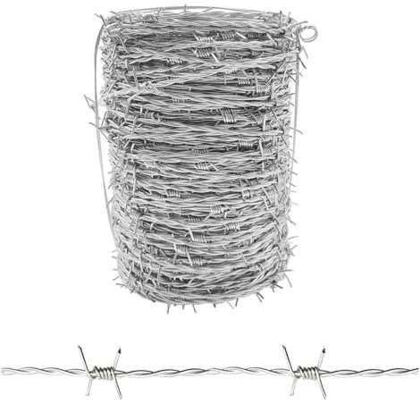 Galvanised Barbed Wire Roll, Barbed Wire Galvanised Steel, for Animal Fence, Theft and Intruder, Agriculture Barded Wire Fencing Roll,2.5mm,15m(49ft)
