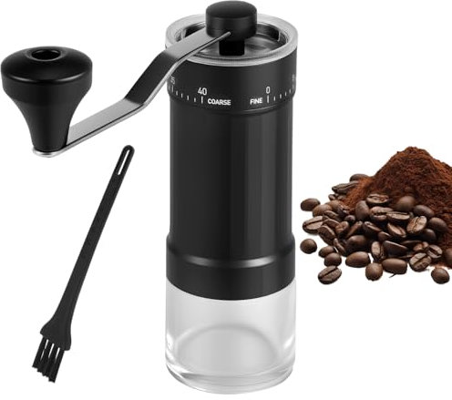 Molinillo de café manual con mango de acero inoxidable, con cepillo de limpieza, cabezal de lijado de cerámica, ajuste de engranaje ajustable, molinillo de café manual para café molido a mano