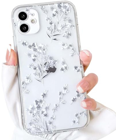 NITITOP für iPhone 11 Hülle Süßes Spitze Blume Muster, Weiß | für Frauen Mädchen, mit Aesthetic Floral Muster, Blumenzweig Design, Weiche Dünne TPU, Stoßfeste Handyhülle