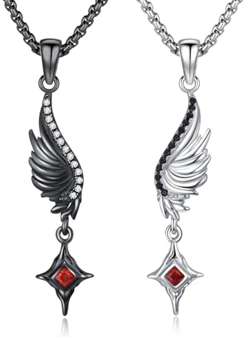 PARYFO Collar de ángel y diablo de plata de ley 925, cadena para 2 ángeles y diablo joyas para parejas