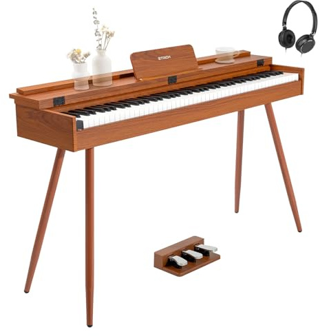 STRICH 88 Key Digital Piano, Hammer-Action Weighted Keyboard, Full Size Desk Cover Electric Piano Keyboard with Stand, 25Wx2 Speakers, Headphones, Three Pedal, SDP-350S(Color Mahogany)