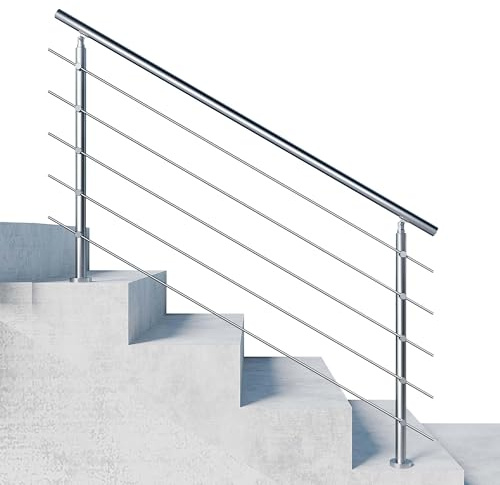 180x106cm Stainless Steel Handrail Safety with 5 Cross Bars for Indoor Outdoor, Adjustable Stair Banister, Step Railing Stair Railing