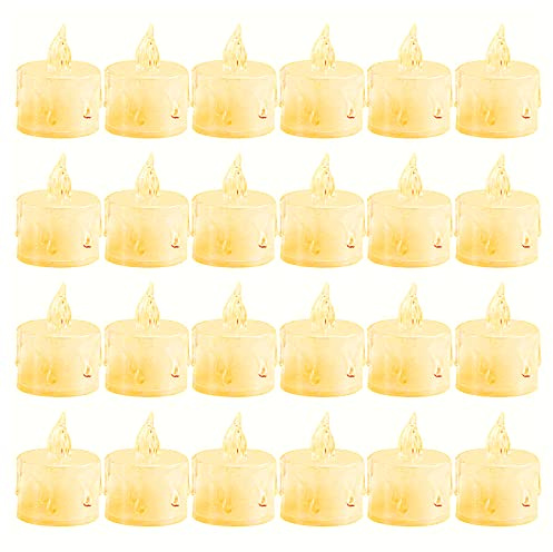 Woobroo Battery Tea Lights Candles, 24 Pack 100+ Hours Realistic & Bright Electric Fake Battery Operated Flameless LED Candle Lights for Halloween Christmas Wedding Festival in Warm Yellow