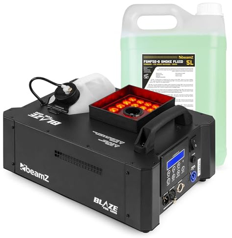 BeamZ BLAZE1200 Nebelmaschine mit Lichteffekt, 1200 Watt inkl. 5 Liter ECO Fluid, Funkfernbedienung, Horizontal und Vertikal, Fog Machine, Smoke Machine für DJs, Schwarz