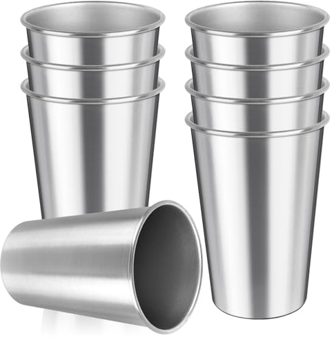Akamino Lot de 8 gobelets en acier inoxydable 304 de 500 ml, empilables et réutilisables, verres à bière portables en métal pour la maison, les fêtes, les voyages, le camping