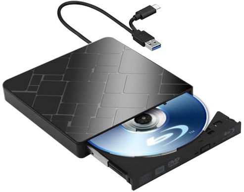 Lecteur Blu Ray Externe - Portable Lecteur Blu-Ray Externe USB 3.0 et Type-C Lecteur Blu Ray 3D Graveur BD Lecteur CD DVD Drive Player, Slim Optical Bluray Drive Reader pour Windows XP/7/8/10/11 ﻿ ﻿