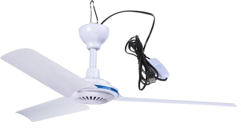 Qsvbeeqj Ventilador de techo USB de 3 hojas para colgar en tiendas de campaña y autocaravanas, 49.8 cm, 5 V, 6 W, funciona con pilas