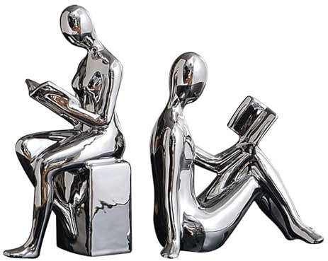 Buchstützen Für Regale - 2er Set Abstrakte Figur Deko, Schwerlast Buchends | rutschfeste Keramikhalter for Bücherregal Küche Kochbuch Aufbewahrung Wohnaccessoire Stilvolle Regalorganisation