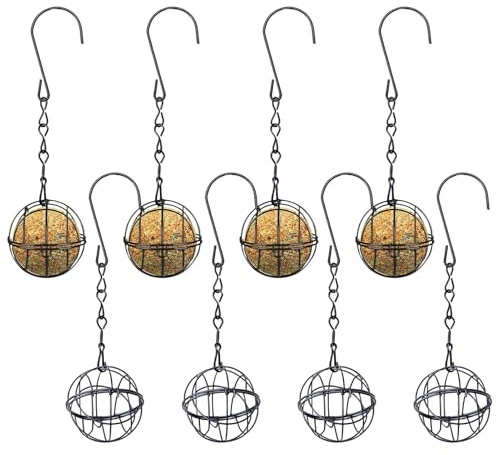 para Aves Exterior - 8 Piezas Metálico Resistente, con Soporte Bola de Estación Alimentación, Colgantes Comederos para Jardín | para Pinzones Petirrojos Gorriones Canarios Patio