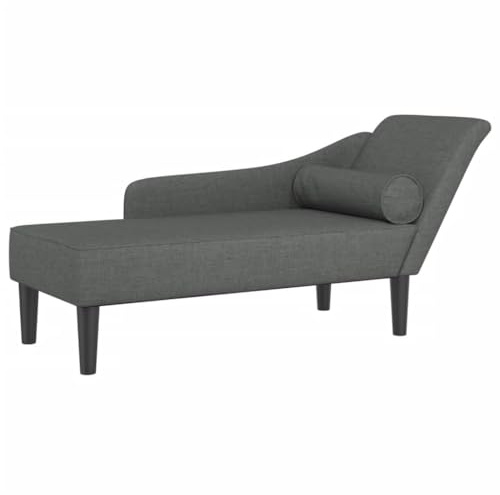Chaiselong relaxsäng av tyg mörkgrå med kudde, vadderad och ergonomisk, 141 x 55,5 x 66,5 cm, perfekt som recamiere, ottoman eller soffstol för vardagsrum och kontor för avkoppling och