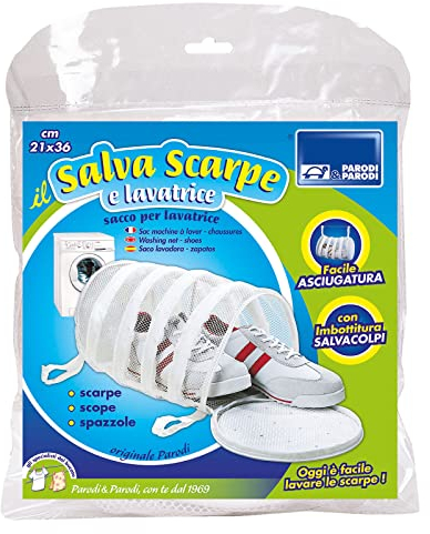 PARODI & PARODI- Il Salva Scarpe Sacco per Biancheria, Sacco per Proteggere il Bucato con Cerniera, Sacchetto in Rete Imbottito per Lavatrice, Ideale non Rovinare le Scarpe, Spazzole e Mop 21x34 cm