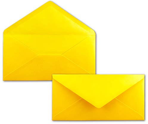 50 Brief-Umschläge Honig-Gelb DIN Lang - 110 x 220 mm (11 x 22 cm) - Nassklebung ohne Fenster - Ideal für Einladungs-Karten - Serie FarbenFroh