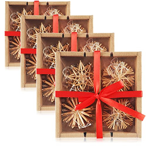 com-four® 48-teiliges Christbaum-Schmuck, Stroh-Anhänger | natürlicher Christbaum-Behang - Weihnachtsdekoration - Ø 6 cm