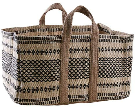 AUBRY GASPARD - Sac à Bûches Toile Jute - Motifs Pampa Crème Noir - 60 x 40 x 30 cm - 2 Anses Transport Facile - Solide Résistant - Entretien Facile - Pratique Décoratif
