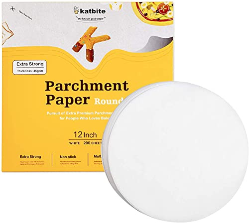 Katbite 12 Inch 200Pcs Parchment Paper Rounds, Round Baking Sheets Paper for Patty Separating, Freezing, Springform Cake Tin, Toaster Oven, Tortilla Press