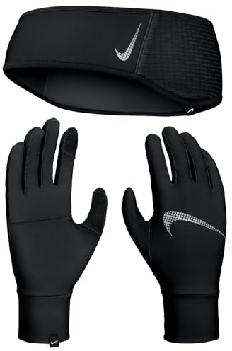 Nike Essential Ensemble Bandeau et Gants pour Femme Black/Black/Silver M/L