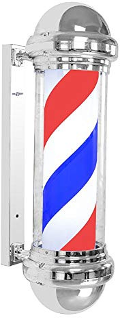 Wakects Palo de peluquería Luminoso y Giratorio para peluquería, Cartel para Tienda de peluquería al Aire Libre, Poste de peluquería LED Azul, Rojo 92 cm