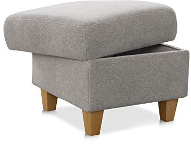 CAVADORE Polsterhocker Palera/Beistellhocker mit Stauraum, ideal als Fußhocker oder Sitzgelegenheit / 58 x 48 x 58 / Chenille, Alvaro Hellgrau, Holzfuß