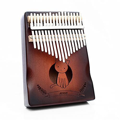 Hearda Kalimba 17 Schlüssel Daumen Klavier, Kalimba Instrument für Anfänger Kinder mit Stimmhammer,Stoffbeutel,Studienführer,Daumenklavier Fingerklavier Kalimba Musik Geschenk (Katze)