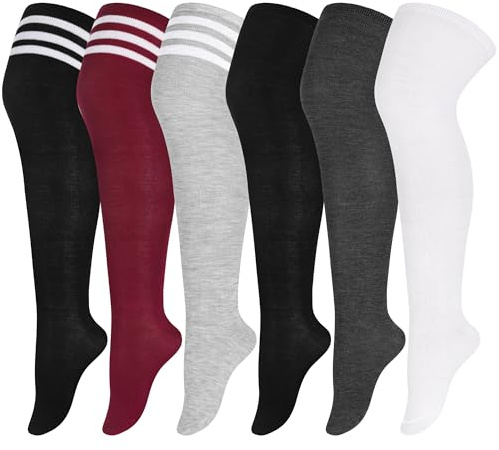 Aneco 6 Pairs Plus Size Over Knee Socks Women Warm Thigh High Stockings for Daily Use, Mixed Colors