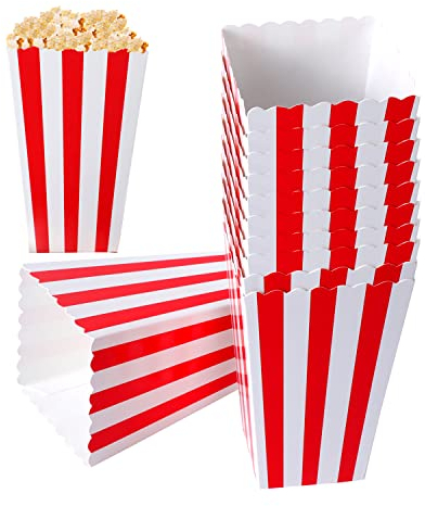 Yoosso 20 Stück Popcorn Boxen, Popcorn Tüten Rot & Weiß Gestreiften Popcorn Tüten Süßigkeiten Behälter Papier Kino Zubehör für Snacks Chips Popcorn Kekse Weihnachten Party Hochzeit