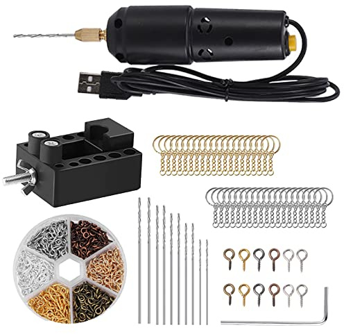 Mini taladro eléctrico de mano para resina, 0.8-1.2 mm Micro USB Taladro eléctrico para fabricación de joyas Pin Vise Kit de mango de uñas DIY con 10 herramientas de brocas, tornillo de hierro