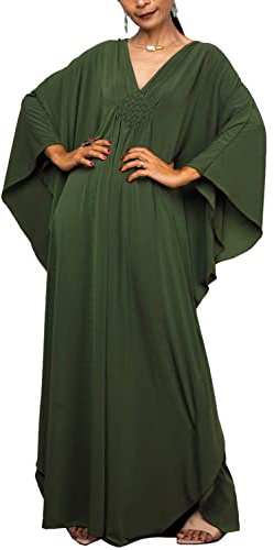 YouKD Lång kaftan, maxiklänning, boho, baddräkt, strand, täckande rock, en storlek, loungewear, En Storlek