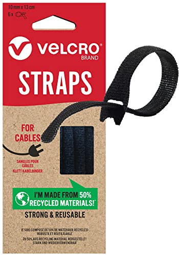 VELCRO Brand | Eco One-Wrap Reusable Straps | Reusable, Flexible & Versatile All Purpose Straps for Home Improvement | Black | 10mm x 13cm | Set of 6