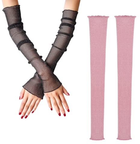 Clyhon 2 Paar Damen Kühlung Arm Ärmel UV-Sonnenschutz Mädchen Anti-Rutsch Armstulpe Sportstulpe für Radfahren Laufen Golf Reise Einkaufen
