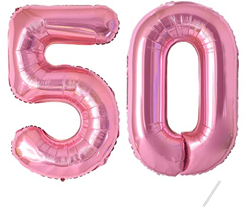 Geburtstag zahlen luftballon 50 jahre | Folienballon Rosa- Folienballon in 40-101cm Geburtstagsdeko - Ballon Zahl Deko zum Geburtstag fliegt mit Helium für Männer Frauen 50.Geburtstagsparty Jubiläum