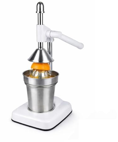Virsus Spremiagrumi manuale a leva da tavolo Bianco, misura 12x18x36 cm, struttura in acciaio inox con bicchiere raccogli succo da 350ml, estrattore succo d'arancia, limone, melograno -5962C -1,7