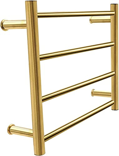 YRUIIA Scaldasalviette Elettrico Oro, scaldasalviette a Torre in Acciaio Inossidabile 304 con 4 Barre riscaldate, portasciugamani elettrici riscaldati, portasciugamani riscaldato a Parete,Plugin
