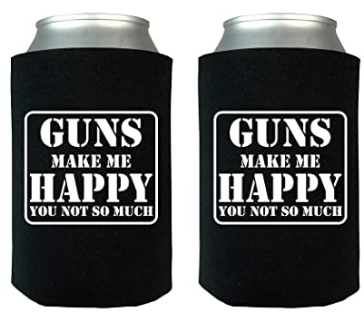 Rogue River Tactical Funny Guns Make Me Happy You Not So Much Collapsible Beer Can Bottle Beverage Cooler Sleeves 2 Pack