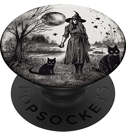 Witchy Black Cat Moon Dark Academia Witch PopSockets Klebender PopGrip