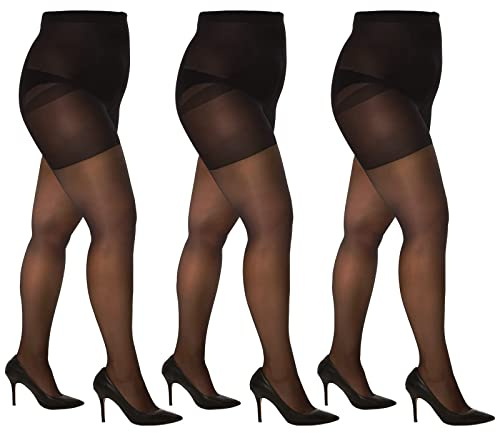 WAJIAFAR 3 Strumpfhosen Damen Grosse Grössen Transparente Strumpfhose mit Control Top und verstärkten Zehen (as3, alpha, 4x_l, plus, regular, schwarz)