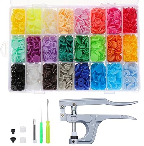 KEESIN Druckknöpfe mit zange,360 Set T5 Druckknöpfe in 24 Farben Nähfrei Zubehöre für alle Arten DIY Kleidung Basteln Accessoires Snap Set