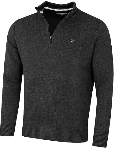 Calvin Klein Hombre Chunky Knit 1/2 Zip Suéter de Golf - Deporte De Carbón - M