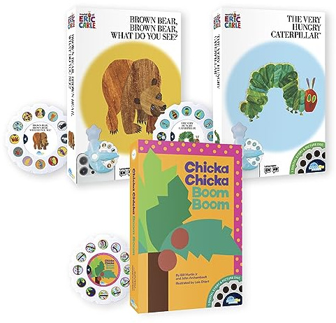 Moonlite Storytime 3-Story Bundle, Requires Projector (Sold Separately), The Very Hungry Caterpillar, Brown Bear, Chicka Boom, Vibrant Storybook Art Projections with Sound Effects & Music