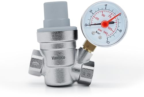 Vancoco Riduttori di Pressione per Acqua 1/2 Regolatore di Pressione Acqua per Scaldabagno in Ottone DN15 con Manometro con Filtro