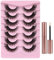 False Eyelashes with Glue Cat Eye Lashes Fluffy Wispy Strip Lashes 7 Pairs Natural Eyelashes with Eyelash Glue