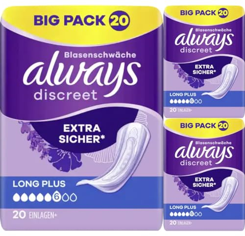 Discreet Inkontinenz Long Plus Big Pack Binden Pads Damenbinden 20 STÜCK x 3 Packungen