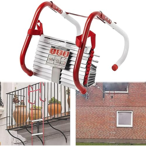 Feuerleiter-Seilleiter – tragbare Leiter aus Aluminiumlegierung, Notleiter mit rutschfesten Sprossen und Breiten Stufen, for Baumhaus und Außenbereich(Size:10M/32FT)