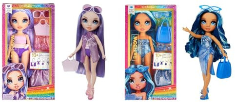 Rainbow High Swim & Style - Violet (Lila) & Swim & Style - Skyler (Blau) - 28 cm Große Puppe mit Schimmerndem Pareo