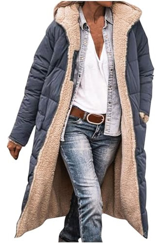 SYDUZAX Piumino Invernale Donna Piumino Lungo in Cotone Foderato in Lana Giacca Donna con Cappuccio a Maniche Lunghe con Zip Tascabile Tinta Unita Piumino Reversibile Casual Comodo e Caldo