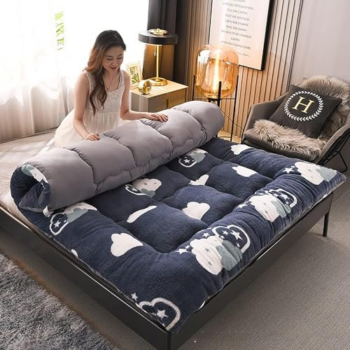 Futon-Bodenmatratzen, Winter-Druckmatratze, aufrollbar, japanische Plüsch-Schlafmatte, extra dicke Klappmatratze, tragbare Matratze für Studentenwohnheime, Campingmatratze, Einzel- und Doppelbett