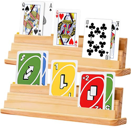 2 supporti per carte da gioco, supporto per carte da gioco, in legno, per anziani bambini, adulti, disabili, porta carte da gioco da appoggiare, mantiene sempre la panoramica