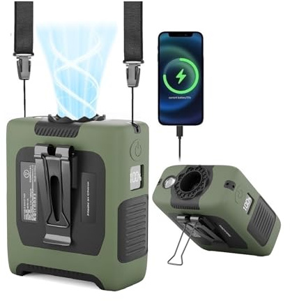 FANSYJKJ Portable Fan Wearable Personal Fan with 5 Speed Max 55 Working Hours Low Noise Portable Neck Fans Cooling Waist Fans for Camping Traveling LED Power Display 10000mAh Rechargeable Fan Green