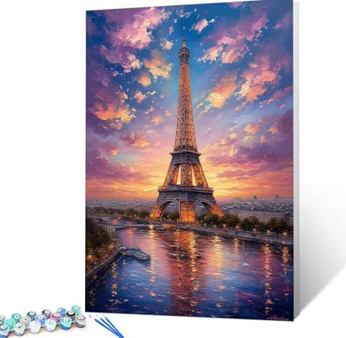 Malen Nach Zahlen Erwachsene Eiffelturm Komplettset Malen Nach Zahlen Fluss Malen Nach Zahlen ab 9 Jahre MÃdchen Kinder,DIY Handgemalt Ölgemälde Kreativ Set für Erwachsene Deko Wohnzimme 45x60cm H5-27