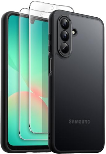 JETech 3 in 1 Matte Case for Samsung Galaxy A26, Black | 2 Tempered Glass Screen Protectors, Camera Lens Protection, Translucent Frosted Phone Cover